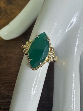 Gold Vermeil Green Marquise Ring Ornate Hallmarked 925 Size 7